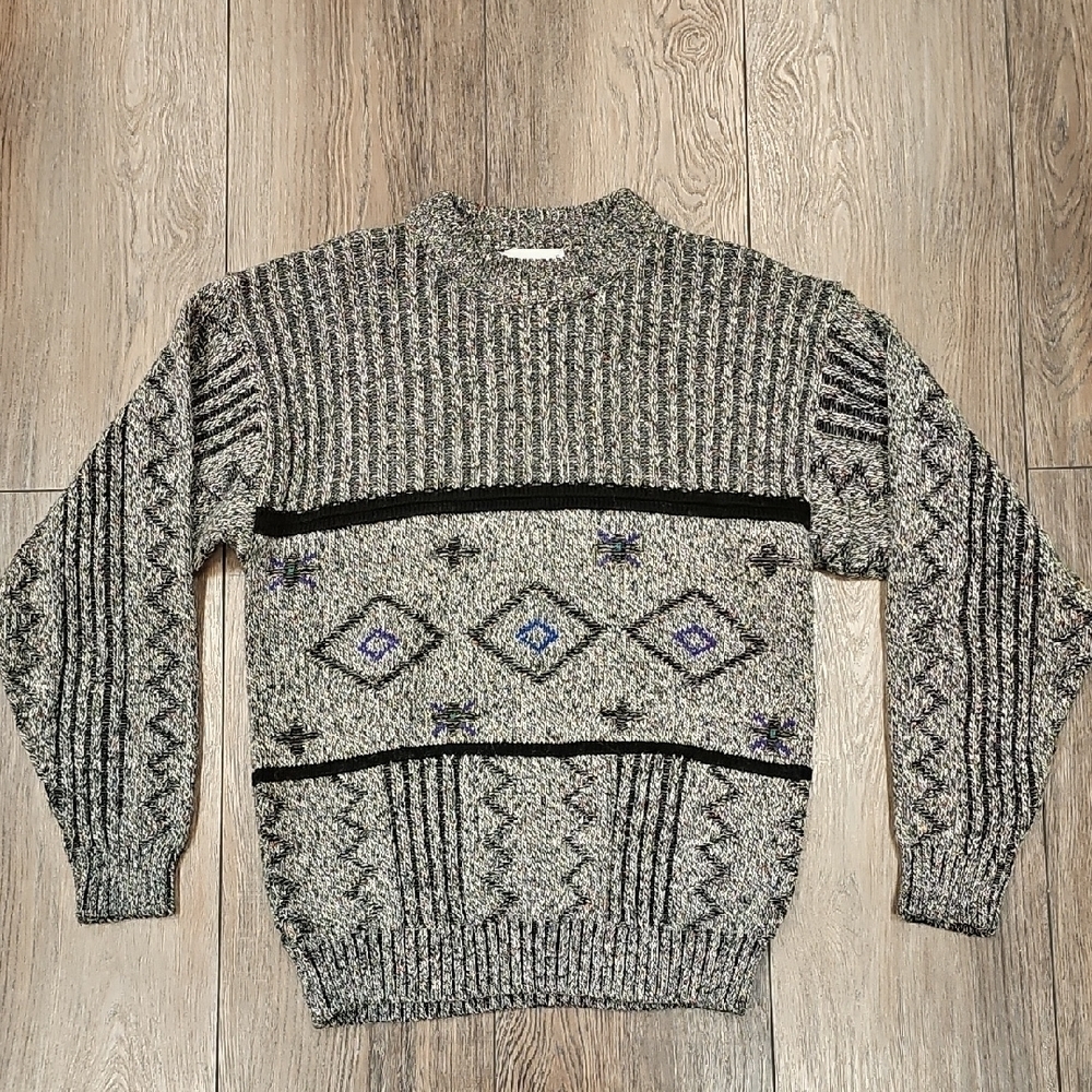 Men's, Vintage, Gray, Sweater, Crew, Retro,  80s, Unisex, Winter, Casual, Preppy